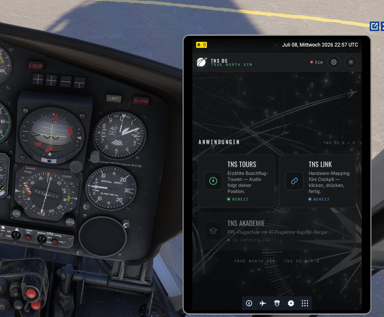 TNS OS im EFB eines Helikopter-Cockpits im MSFS 2024